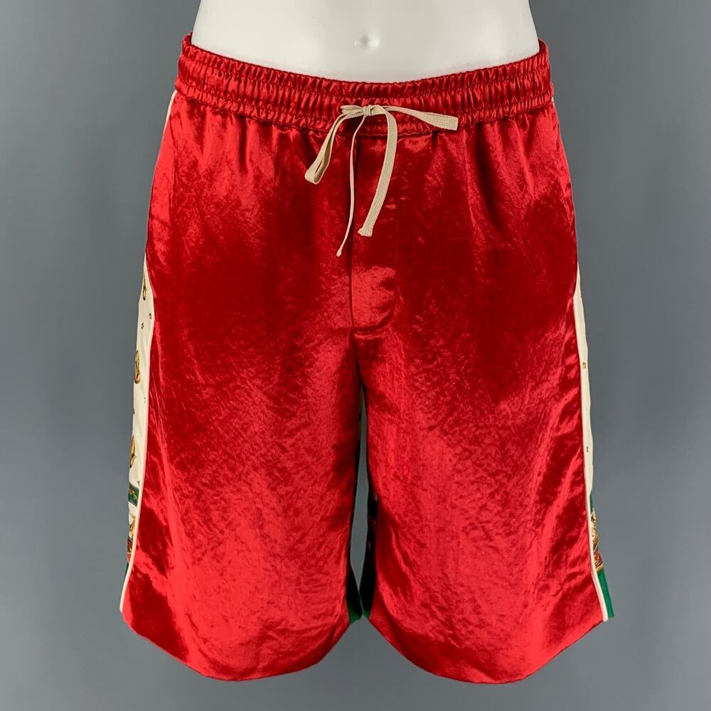 GUCCI 2019 Size 30 Red Beige Graphic Acetate Shorts